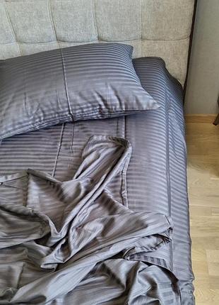 Комплект stripe lux gray shadow 1/1см комфорт текстиль семейный на резинке