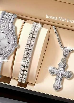 Элегантные женские кварцевые часы + 2 браслета + цепочка