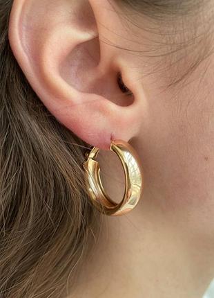 Сережки кільця широкі рожеве золото/сережки кільцями середні