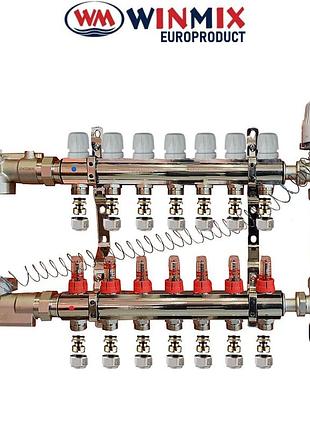 Коллекторный узел в сборе c 3-х ходовым клапаном для системы "теплый пол" winmix на 7 выходов (балка латунь)
