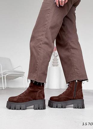 Ботинки женские alita шоколад, натуральная замша зима 1170