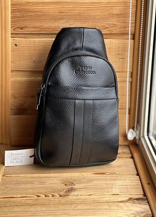 Сумка чоловіча чорна backpack for men and jasper шкіра l99810-c