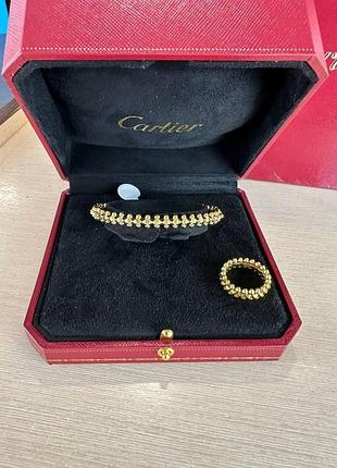 Кільце cartier зубчики та браслет cartier зубчики / cartier набір лимонне золото