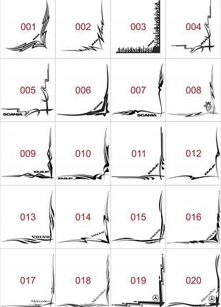 Наліпка на авто / вантажівки / фури / скло / кузов " scania - man - renault на кут скла " 2 шт будь-який колір