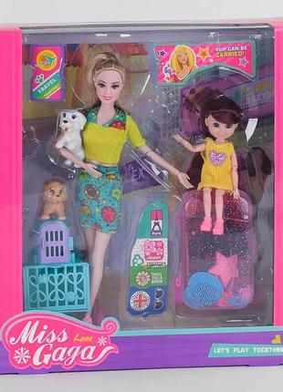 Игрушка кукла 51807 (30/2) 2 питомца, ребенок, переноска, чемодан, аксессуары, в коробке