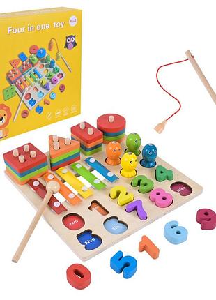 Дитяча дерев’яна іграшка "4 в 1" c9404 рибалка, ксилофон