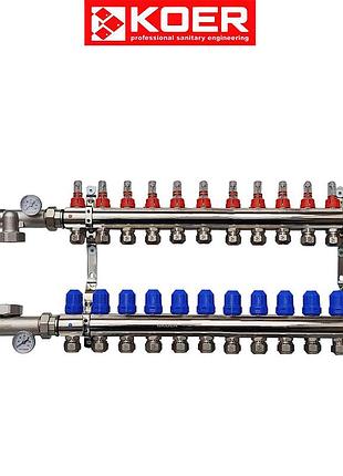 Коллекторный узел в сборе для системы "теплый пол" koer на 12 выходов (чехия)