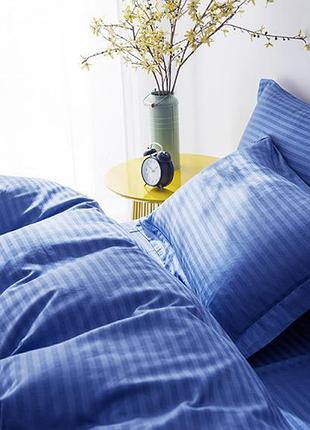 Постельное белье сатин-страйп lux blue двуспальный