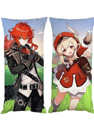 Наволочка чехол для подушки дилюк кли геншин импакт genshin impact двухсторонняя 30х50 см (pp0080_50)