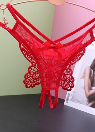 Трусики з розрізом та метеликом червоні - розмір універсальний, резинка до 100см