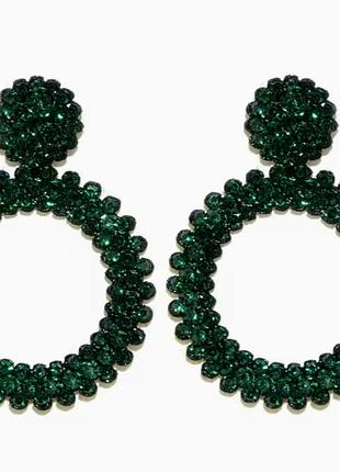 Сережки чорні з акріловими зеленими камінцями