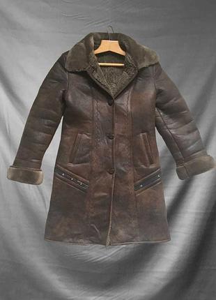 Пальто жіноче зі штучної шкіри шоколадне коричневе