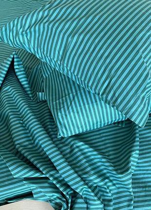 Постельное белье бязь бирюза в полоску двуспальный