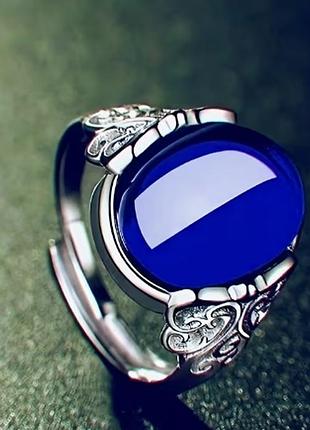 Оригинальная кольца кольцо с синим акриловым камнем, размер регоулируется