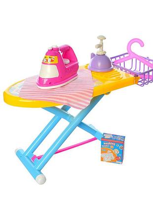 Детская бытовая техника "гладильная доска" 2500(yellow) утюг 15 см, корзина, вешалка