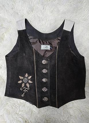 Жилет натуральна замша, льон, декор, металеві ґудзики розмір 40