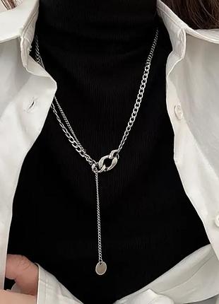 Тренд стильная серебристая длинная цепочка колье чокер ожерелье минимализм