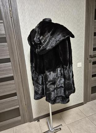 Норковая черная шуба с капюшоном. полушубок норковый. норка