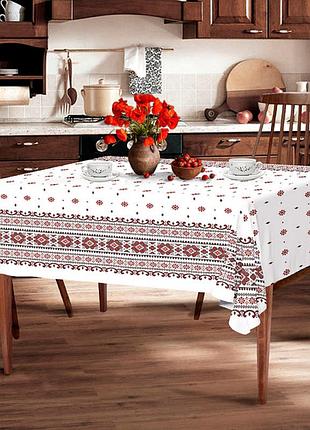Скатерть хлопок вышиванка орнамент белая 140, 220