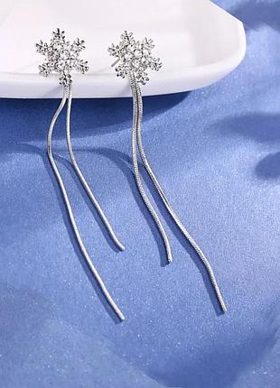 Женские серьги снежинки 7 см серебристый