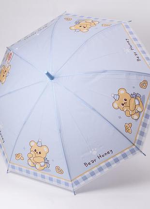 Классический детский зонт-трость полуавтомат из полиэстера прочный надежный 8 спиц диаметр 94 см голубой hp-23-11bl