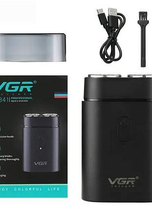 Мужская аккумуляторная мини электробритва vgr v-341 с двумя головками для бритья бороды и усов шейвер