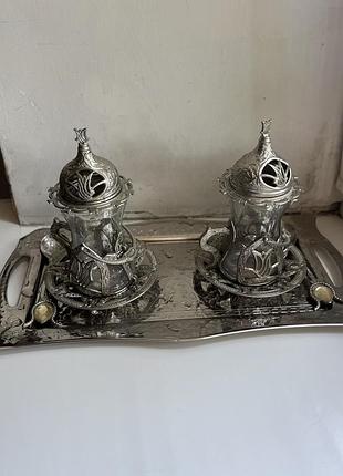 Набор турецких рюмок набір турецьких для чаю та кави піднос ложечки