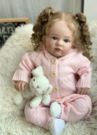 Силіконова колекційна лялька реборн reborn з волоссям дівчинка саманта (вінілова лялька) висота 60 см