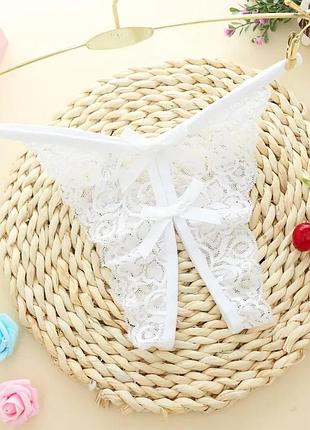 Жіночі трусики з вирізом білі - розмір універсальний, резинка до 84см