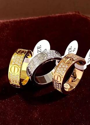 Cartier кільце love з дрібним цирконієм у лимонному, рожевому та білому золоті