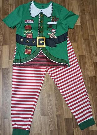 Новогодняя пижама стиля санты хлопок трикотаж комплект женской пижамы, стилизован под костюм эльфа