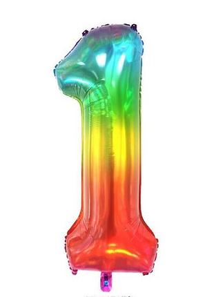 Шарик цифра 1 фольгированная 40 дюймов разноцветный