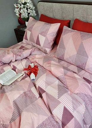 Постельное белье фланель печворк розовый семейный