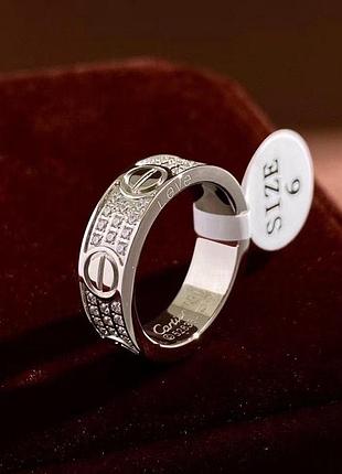 Брендовое кольцо картье/cartier, посеребрение, усыпанное цирконами
