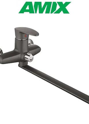 Змішувач для ванни з термопластику amix cezar-006 euro set graphite (зі шлангом, лійками та кронштейном),