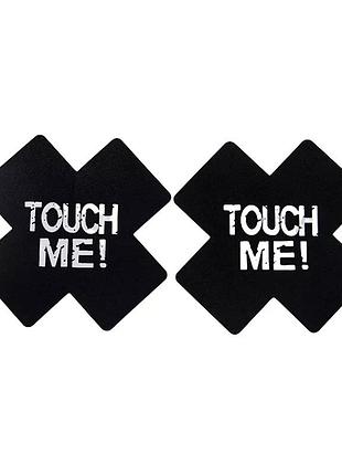 Стикини для груди кресты с надписью touch me 8 на 8 см черный