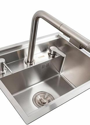Кухонная мойка скрытая platinex handmade cm 47*38 (со смесителем и диспенсером), нержавейка