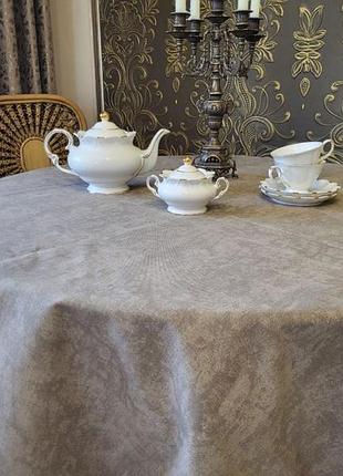 Скатертина мармур беж, овал (овал 160/260 см)