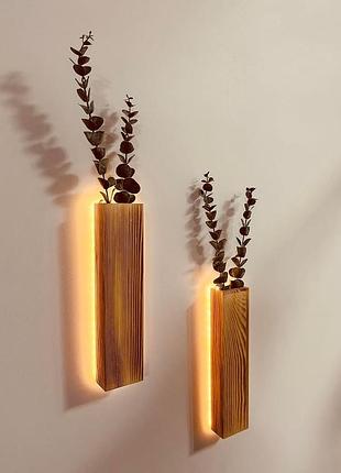 Набір із 2 дерев'яних настінних ваз зі світлодіодною підсвіткою для кімнатних рослин, amazon, німеччина