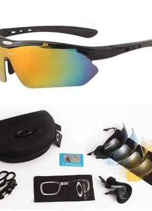 Очки oakley с 5 линзами для спорта и стрельбы черные uv400 диоптрии тактические dm-11