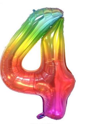 Шарик цифра 4 фольгированная 40 дюймов разноцветный