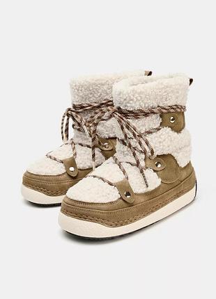 Черевики жіночі комбіновані хутряні zara new