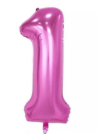 Шарик цифра 1 фольгированная 32 дюйма розовый
