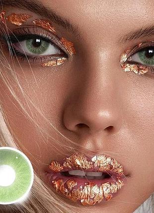 Зеленые цветные контактные линзы для глаз, отличное перекрытие своего цвета + контейнер для хранения.