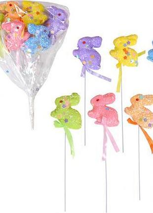 Набір зайчики декоративні 6шт на паличці 22см ha-325