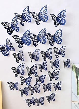 Метелики на стіну на скотчі 12 штук синій