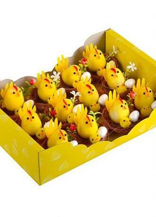Набор декоративный "курочка и цыпленок в гнезде" 12 шт tm-15/12