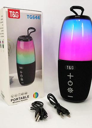 Портативная колонка tg644 5w с rgb подсветкой и ремешком, блютуз колонка с аккумулятором. цвет: черный