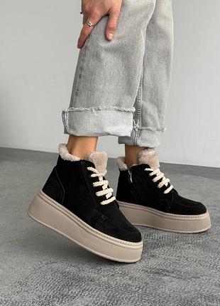 Натуральная замша, модные женские зимние ботинки