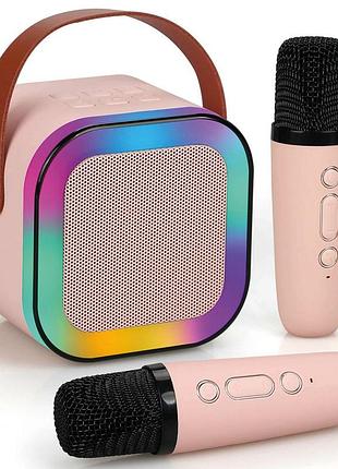 Детское караоке с 2-мя микрофонами к12, 10вт, розовый